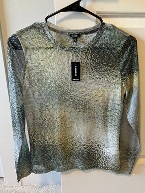 NWT Express Size Medium Sheer Blue/Green Long Sleeve Top